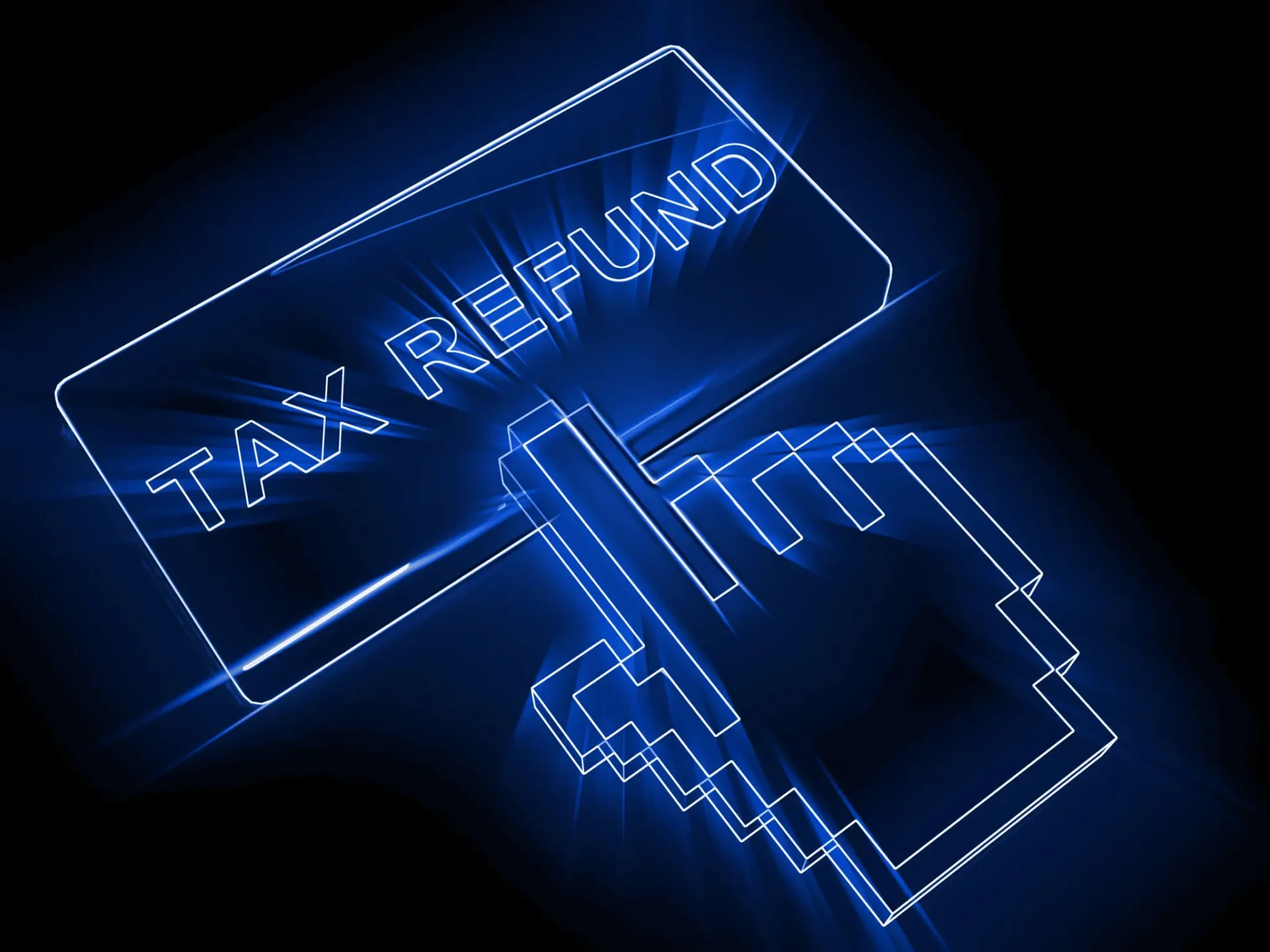 Neon tax refund button with pixel cursor